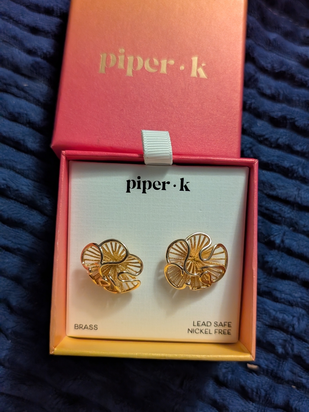 Piper K Gold Floral Filigree Brass Stud Earrings